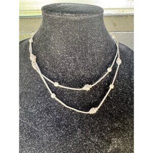 Brighton 2 Strand  Tiered Necklace Clear Crystals Silver